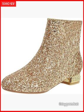 Sequin Ankle Boots Low Block Heel Sparkly Glitter Booties Women's Shoes